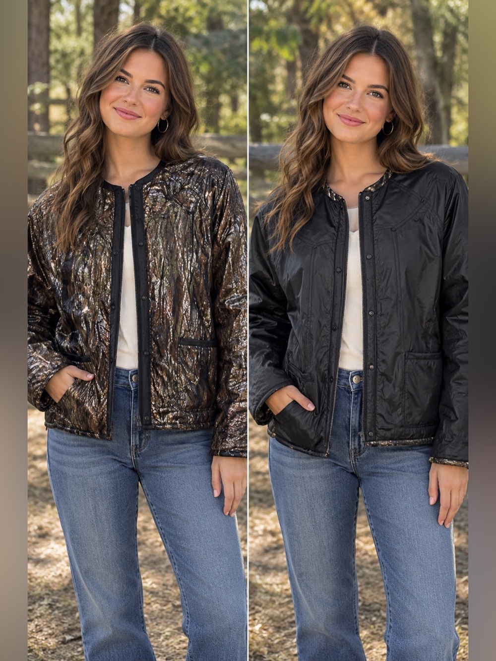 Vintage Leather Reversible Jacket Metallic Gold Black Brown 80s 90s